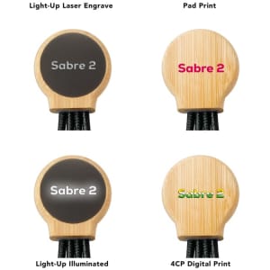 A collection of charging cables with various head designs, featuring a wooden appearance and different printing styles.