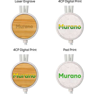 A collection of charging cables featuring various designs, including wooden and printed styles in green and yellow.