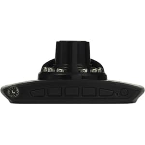 A black Simona Dash Cam with various buttons and lights, featuring a sleek design. It includes a logo.