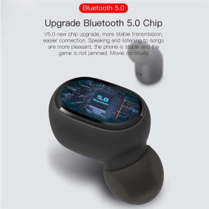 Black Hastings Pro TWS Earbud featuring a sleek design and Bluetooth 5.0 chip with a logo on the surface.