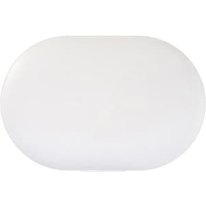A white charging case for wireless stereo earbuds, featuring a smooth, oval shape and a minimalistic design.