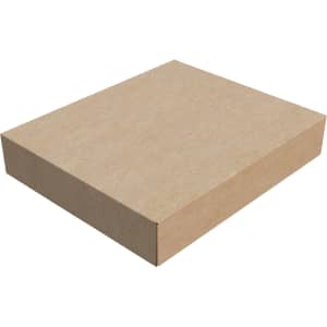 A plain cardboard box with a simple, unmarked exterior, featuring a flat, rectangular shape.
