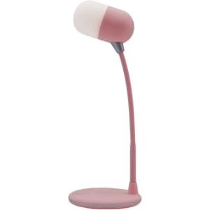 A pink wireless charging sound lamp with a flexible neck and a round base, featuring a two-tone lamp design.