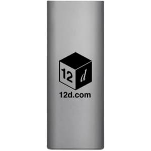A grey promotional item featuring a logo, resembling a sleek tool or gadget.