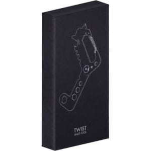 A black box featuring a graphic of the Twist Multi-Tool, showcasing its unique design and various tool features.