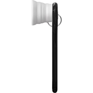 A sleek black smartphone torch with a collapsible white silicone body and a metal keyring attachment.