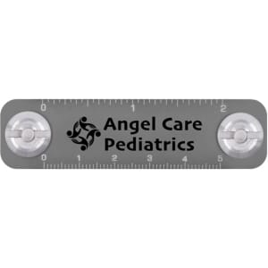 A grey Keyper Case with a ruler design and two circular ends, featuring a logo in the centre.
