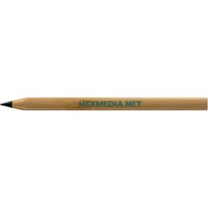A bamboo pen with a black tip, featuring a logo along its side.