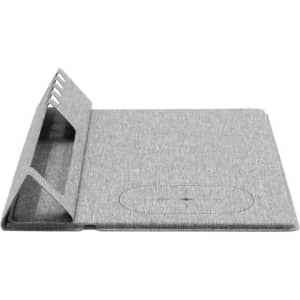 A grey eco-friendly mouse pad with a sleek design and built-in charging feature, featuring a logo.