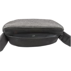 A grey anti-theft sling bag with a zippered compartment and adjustable strap, featuring a textured surface.