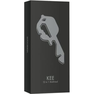 A sleek grey box containing the Kee Multi-tool, featuring a minimalist design and branding.