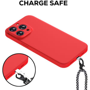 A red Lany Lite Crossbody Phone Strap with a phone wallet attachment, featuring a logo and textured strap.