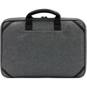 A grey laptop case with black handles and accents, featuring a zipped closure and a textured finish.