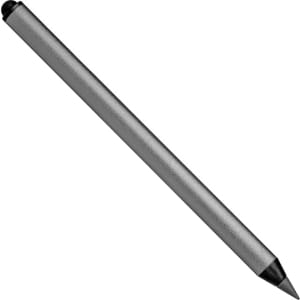 A stylus pen in silver with a black tip, featuring a logo on its surface.