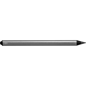 A sleek grey stylus pen with a pointed tip and a soft nib, featuring a subtle logo.
