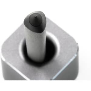 A grey eco stylus pen with a rounded tip, featuring a hexagonal metallic base and a minimalist design.
