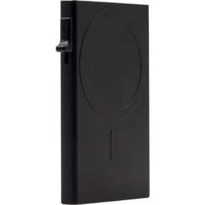 A black RFID blocking case with a circular design, featuring a clip for easy attachment.