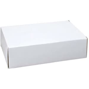 A plain white rectangular box with a fold-over opening. It has a simple design and no visible branding.