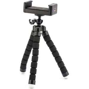 A black Flex Tripod with textured grips and rubber feet, designed for holding mobile devices securely.