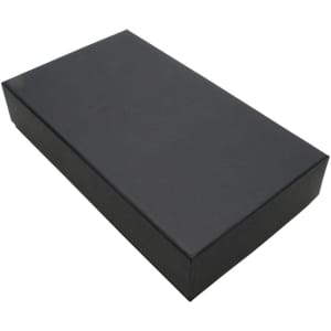 A sleek black two-part gift box featuring a smooth exterior and a simple design.