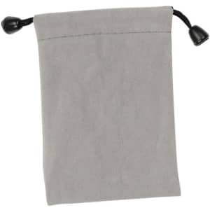 A grey drawstring pouch with a black drawcord and toggle closure, ideal for storing small items.