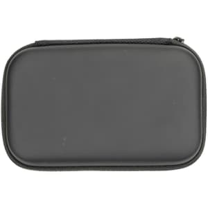 A black zippered case with a smooth surface, featuring a zipper closure and a sturdy design.