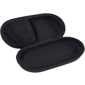 A black zippered case with a mesh pocket inside, featuring a durable exterior and a soft interior.