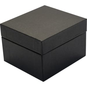 A black square gift box with a lid, featuring a smooth finish and no visible markings.