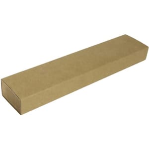 A kraft sliding gift box in brown, designed for pen packaging, featuring an engraved logo on the surface.