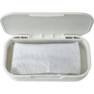A hinged lunch box in white with a removable inner compartment, featuring a brand logo inside.