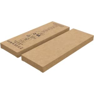 A recycled kraft tuck box in brown, featuring a logo, measuring 170 x 58 x 12 mm, with two separate components.
