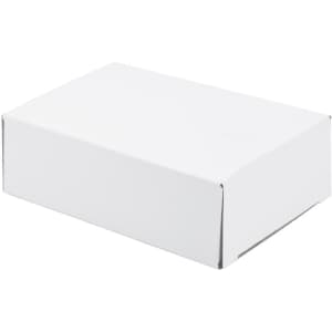 A plain white box with folded flaps, suitable for packaging items such as tech products.