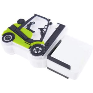 A custom moulded flash drive designed as a green and white car, featuring intricate detailing and a logo.