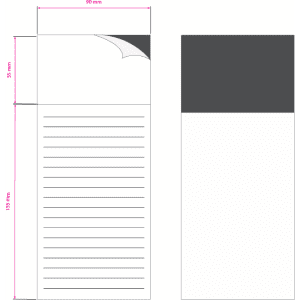 A self-adhesive magnetic notepad with a dark top, featuring 30 lined leaves for note-taking.