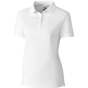 A white Ladies CB DryTec Advantage Polo shirt featuring a classic collar and a logo on the chest.