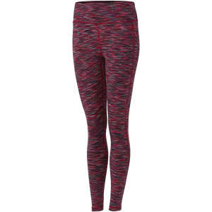 Ladies' leggings in space dye fabric, featuring a mix of red and grey hues with a slim fit. Includes a logo.