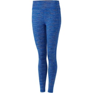 Ladies Bolt Active Space Dye Leggings in a vibrant blue colour with a textured pattern and a branded logo.