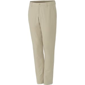 Light beige sport pants with a fitted design, featuring a waistband and a subtle logo.