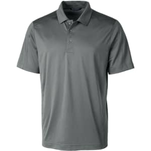 A grey men's polo shirt with a collared neckline and short sleeves, featuring a brand logo.