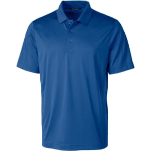 A blue men's polo shirt with a collar, short sleeves, and a logo. Designed for casual or sporty wear.