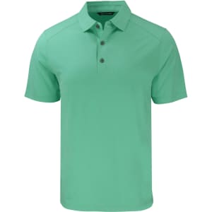 A men's polo shirt in a vibrant green colour, featuring a collar and three-button placket. Includes a logo.