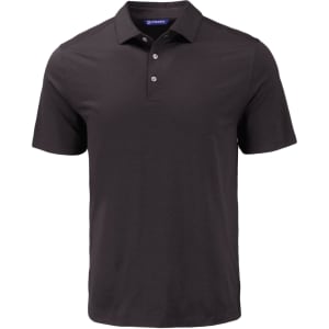 A dark grey men's polo shirt with a collar and three buttons, featuring a logo on the chest.