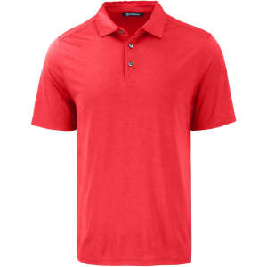Men’s polo shirt in vibrant red, featuring a collar, short sleeves, and a branded logo.