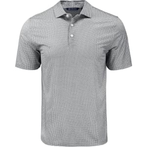 A light grey polo shirt featuring a diamond dot pattern and a collar, with a logo on the chest.