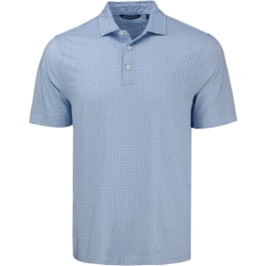 A light blue polo shirt featuring a diamond dot pattern and a collar. The shirt has a logo on it.