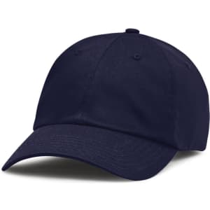 A navy blue adjustable cap featuring a structured design and a logo on the front.