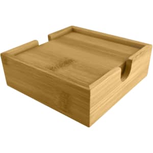 A bamboo coaster with a smooth, natural finish, featuring a slot for easy handling.