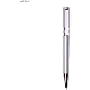 A metal pen in silver aluminium with a sleek design and a logo on the barrel.