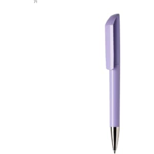 A plastic pen in a light purple shade with a sleek design and chrome tip. Features a logo on the barrel.