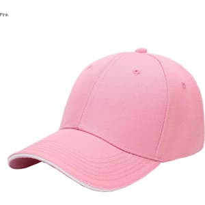A pink heavy acrylic sandwich cap with a curved brim and an embroidered logo.